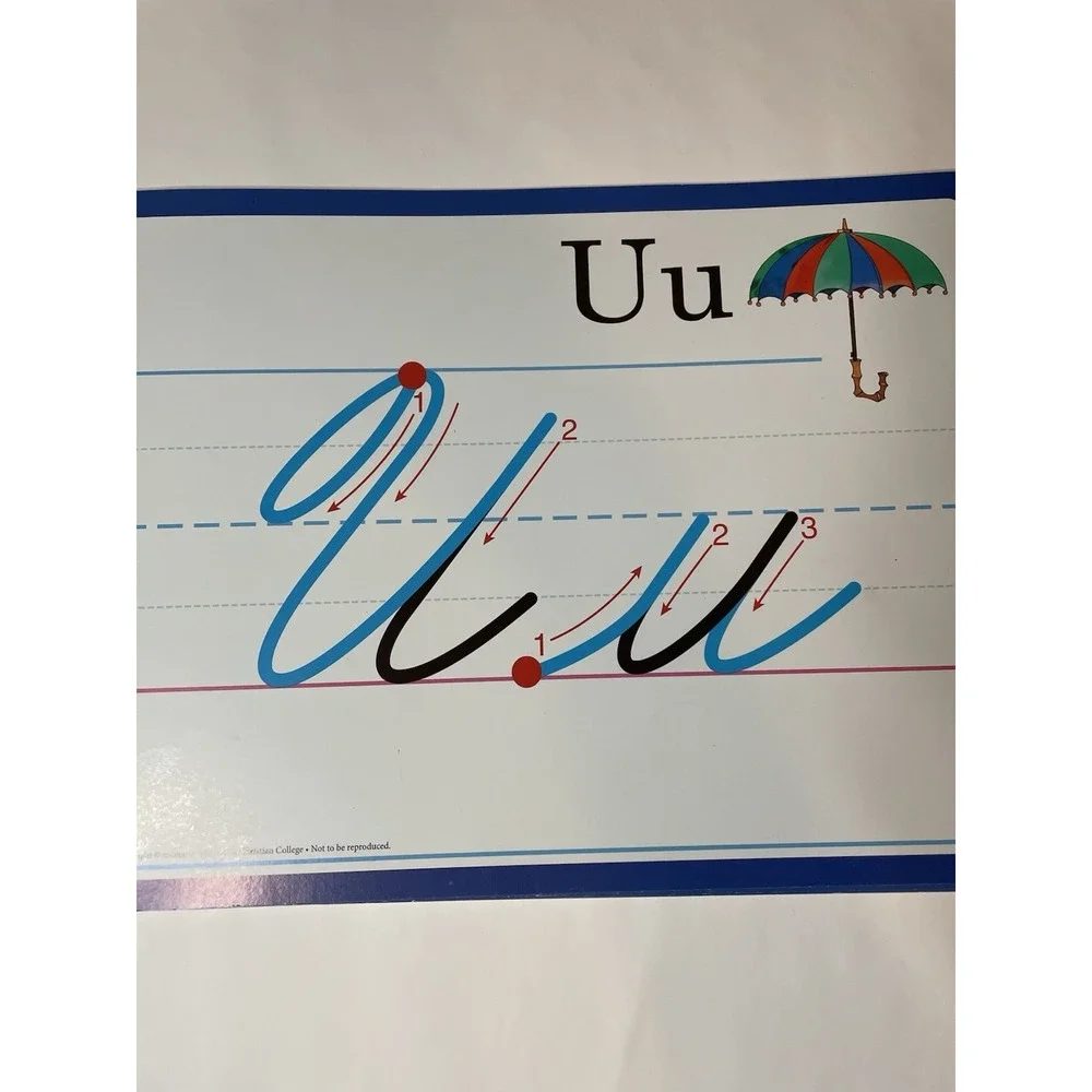 VTG Cursive Pensacola Christian College 1995 Classroom 12 X 9 Cards A-Z & 1-10